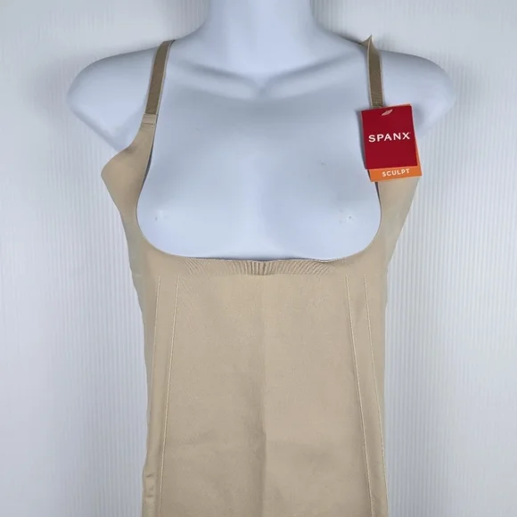 NWT SPANXsculpt OnCore Open-Bust Mid-Thigh Bodysuit SIZE 1X Soft Nude
